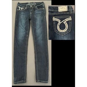 Miss Chic Skinny Jeans Womens Size 9 Dark Wash Low Rise Embroidered